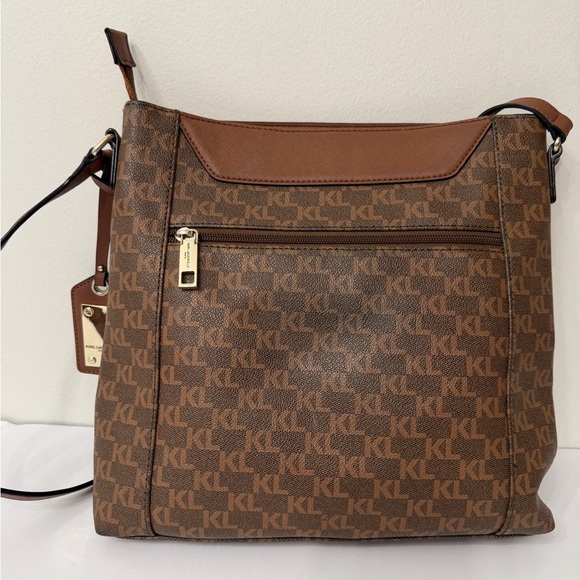 Karl Lagerfeld Brown Monogram Adjustable Crossbody Bag - Picture 2 of 16